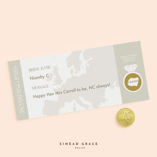 Bride To Be Personalised Boarding Pass Scratch Reveal Card