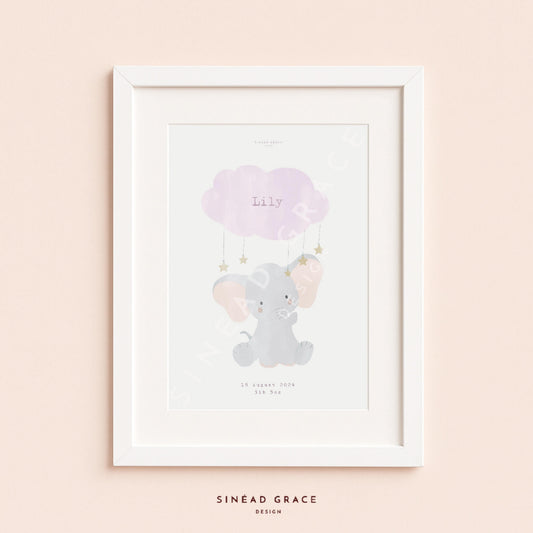 Elephant New Baby Personalised Print