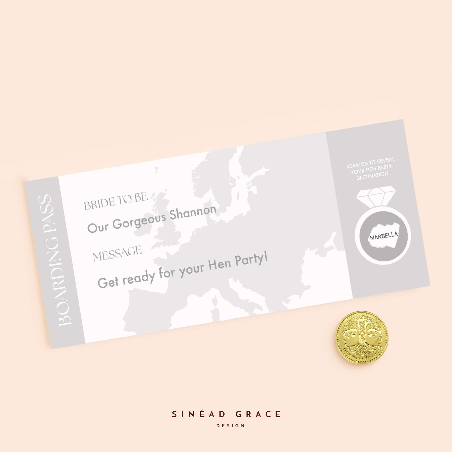 Bride To Be Personalised Boarding Pass Scratch Reveal Card