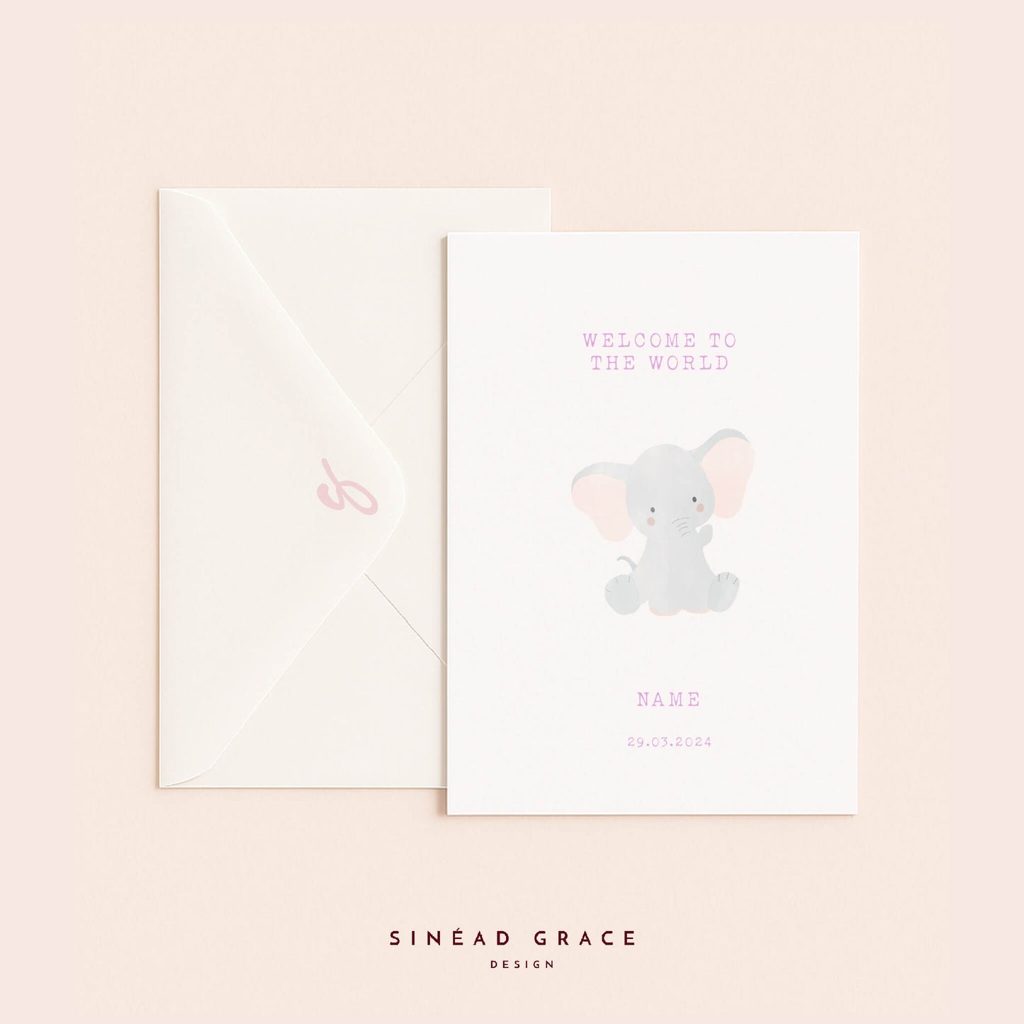 Elephant New Baby Personalised Card