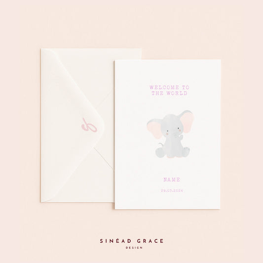 Elephant New Baby Personalised Card