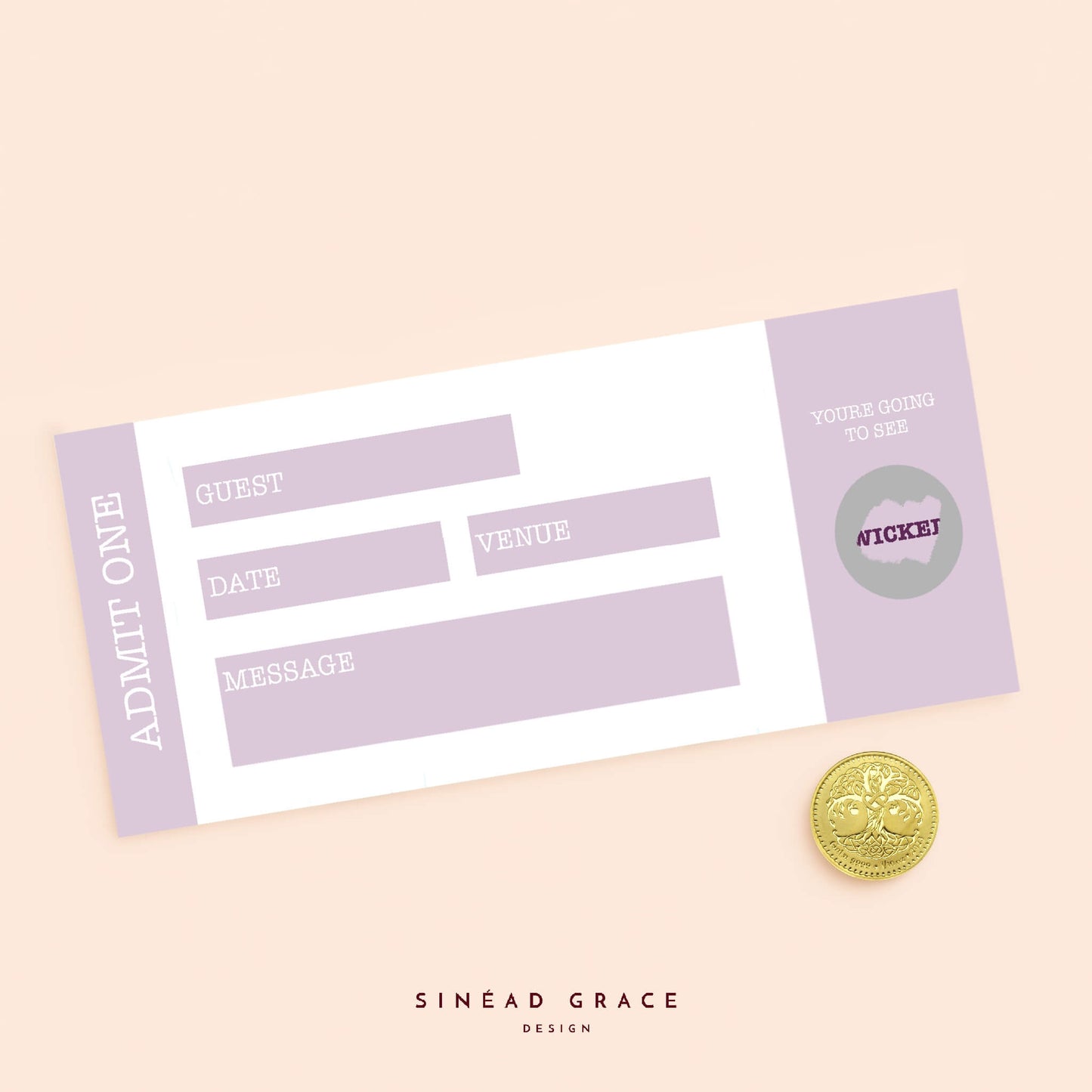 Personalised Blank Admit One Scratch Reveal Card