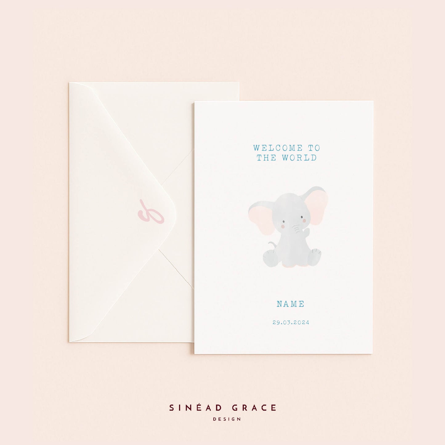 Elephant New Baby Personalised Card