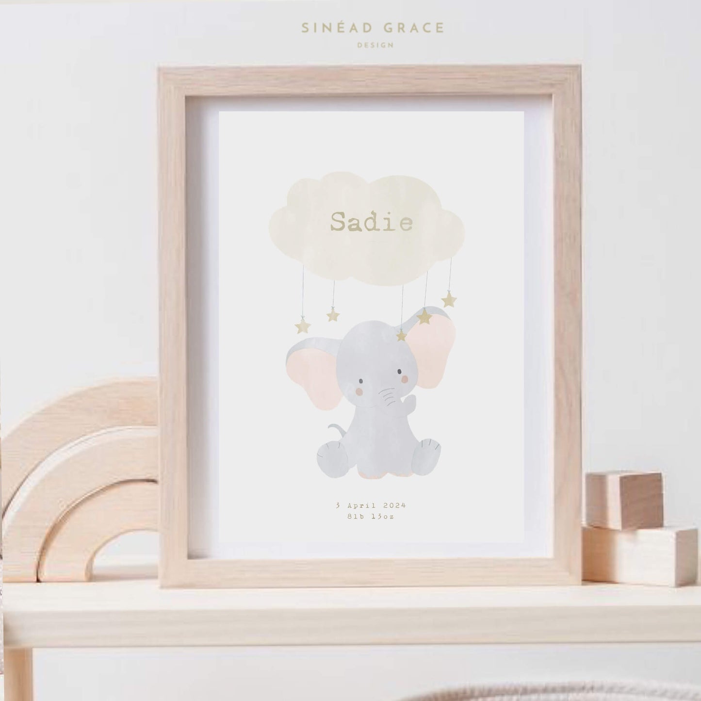 Elephant New Baby Personalised Print