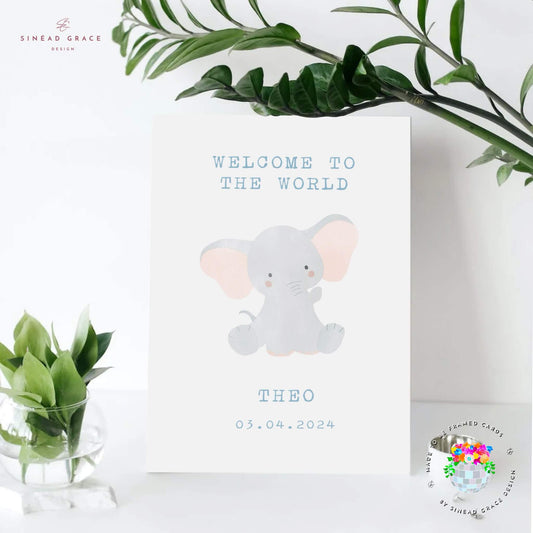 Elephant New Baby Personalised Card
