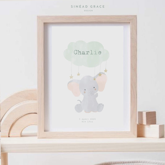 Elephant New Baby Personalised Print