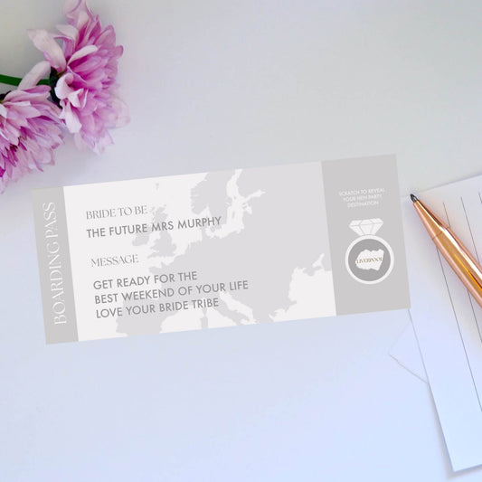 Bride To Be Personalised Boarding Pass Scratch Card